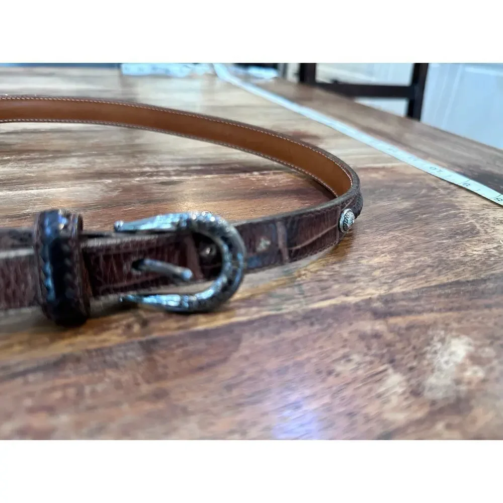 BRIGHTON Women's Brown Croc Embossed Silver Tone Decor Buckle Belt Size 36